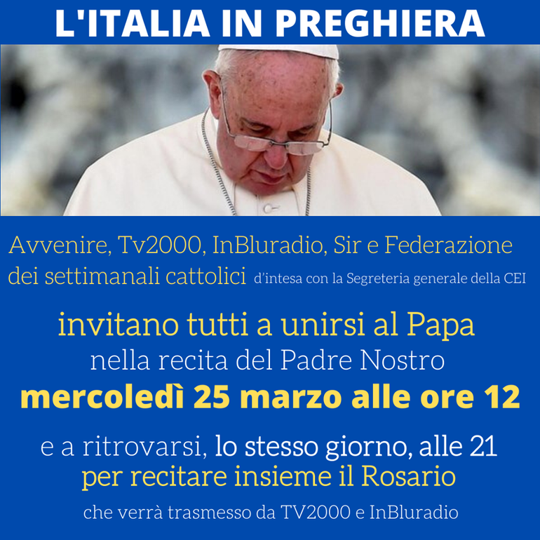 CHIESA ITALIANA: due momenti di preghiera mercoledì 25