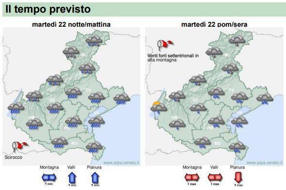 METEO: nel Veneto precipitazioni diffuse e nevicate sui monti